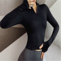 Sport Fitness Turtleneck Top Women Zipper Casual Long Sleeve T Shirt Skinny Slim Tee Lady Clothing
