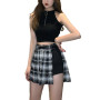 Women's Mini Skater Skirt Gothic Style Casual High Waist Checkerboard Print Color Block Flared Skirt Dress Streetwear