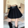 Women Pleated Mini Skirt Belt Kawaii Vintage Ladies Korean Harajuku High Waist A-line Package Hip Skirt