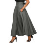 Trend Skirts With Pocket High Quality Solid Ankle-Length Vintage Skirt For Women Black Gray Wine Red Long Skirt