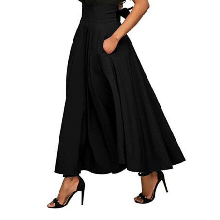 Trend Skirts With Pocket High Quality Solid Ankle-Length Vintage Skirt For Women Black Gray Wine Red Long Skirt