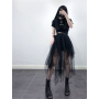 Gothic Black Mesh Long Mini Skirt Women Multilayer Irregular Dark Aesthetic Fairy Grunge Midi Skirts Punk Emo Alt Korean Fashion