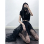 Gothic Black Mesh Long Mini Skirt Women Multilayer Irregular Dark Aesthetic Fairy Grunge Midi Skirts Punk Emo Alt Korean Fashion