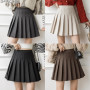 New Woolen Skirt Women Solid High Waist Pleated Mini Skirts Vintage School A Line Falda Plisada Beige Grey Black Brown