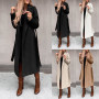 Women's Wool Coat European and American Fashion Thin Coat Trench Long Jacket Ladies Slim Long Belt Elegant Overcoat Outwear