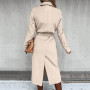 Women's Wool Coat European and American Fashion Thin Coat Trench Long Jacket Ladies Slim Long Belt Elegant Overcoat Outwear