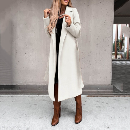 Women's Wool Coat European and American Fashion Thin Coat Trench Long Jacket Ladies Slim Long Belt Elegant Overcoat Outwear
