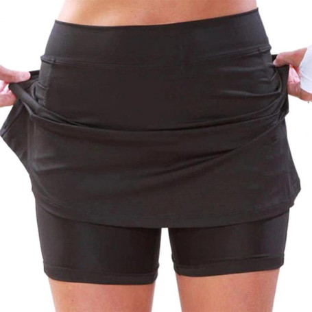 Sport Shorts Skirt Solid Color Pockets Sweat-absorbing A-Line Double Layers Workout Shorts for Fitness
