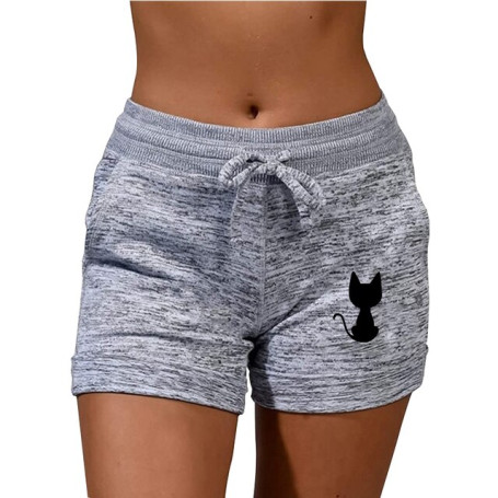 Women Shorts Fast Drying Drawstring Print Shorts Lace Up High Waist Elastic Cotton Short