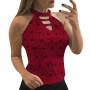 Women new wave point printed spot neck halter sleeveless Tee