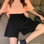 Women Shorts High Waist Solid Color Wide Leg Pleated Loose Short Pants Simple Oversize Trousers