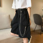 Women Harajuku Chain Cargo Shorts Big Pockets Wide Leg Shorts High Waist Streetwear Shorts