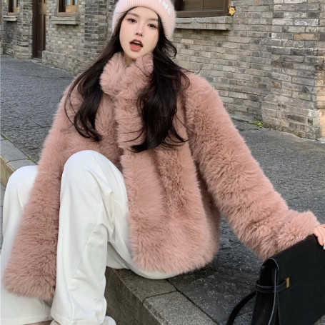 Thicken Warm Plush Jacket Women Fashion Long Sleeve Faux Fur Coats Loose Artificial Fox Coat