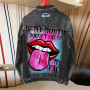 Women's Street INS Net Red With The Same Playful Girl Tongue Out Print Pattern Lapel Denim Jacket