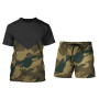 Men's Casual 2pcs Set Camouflage Army Green Short Sleeve T-shirt masculina Loose Tactical Tees Shorts Pants Tracksuit Set S-6XL