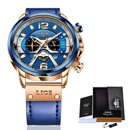 LIGE Casual Sports Watch for Men Top Brand Luxury Military Leather Wrist Watches Mens Clocks Fashion Chronograph Wristwatch