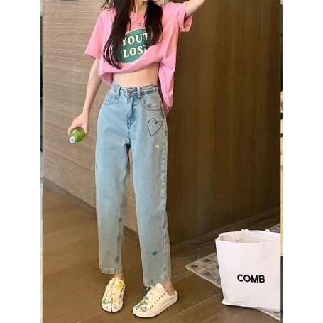 Women's Fashion High Waist Straight Wide Leg Pants Baggy Denim