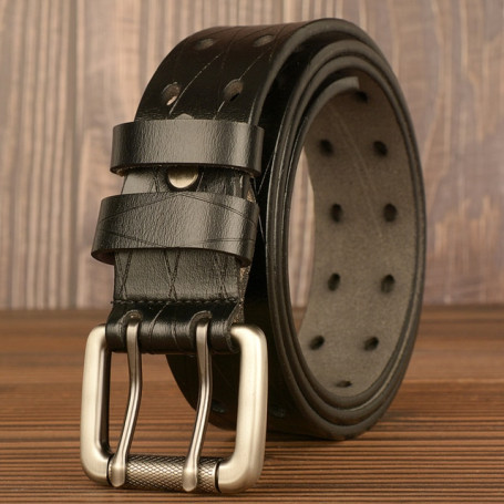 Men's High Quality Leather Belt Brand Strap Double Needle Pin Buckle