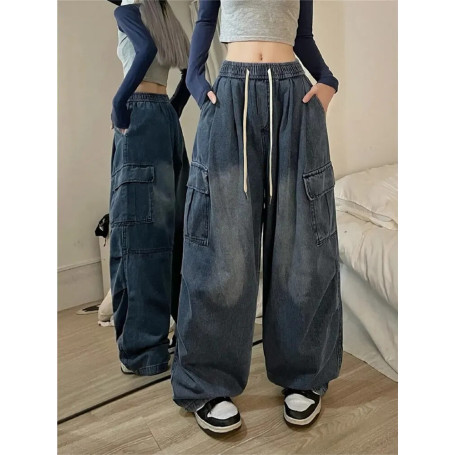 Women's Korean Baggy High Waist Straight Wide Leg Pants