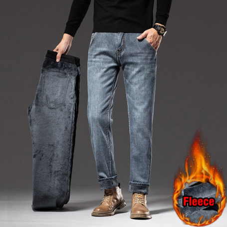 Men's Fleece Classic Style Casual Stretch Denim Pants