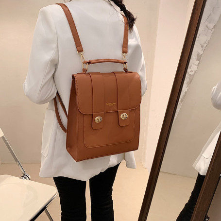 Retro Brand Women's High Quality PU Leather School Bag Casual Fashion Large Capacity British Style Backpack