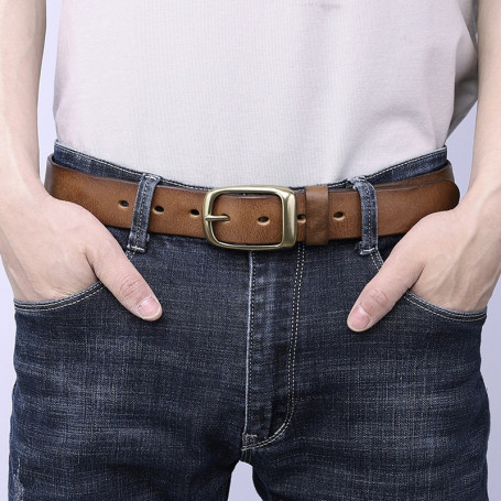 3.3CM Fashion Men High Quality Genuine Leather Belt Luxury Designer New Copper Buckle Strap