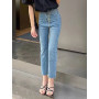 Women High Waisted Denim Pants Stretch Casual Ankle Length Pencil Pants