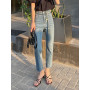 Women High Waisted Denim Pants Stretch Casual Ankle Length Pencil Pants