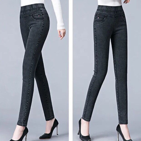 Streetwear Fashion Women Skinny Jeans Elastic Band High Waist Pencil Pants Denim Breathable Casual Trousers