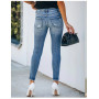High Waist Women Casual Ripped Denim Jeans Streetwear Wash Blue Retro Trousers