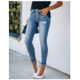 High Waist Women Casual Ripped Denim Jeans Streetwear Wash Blue Retro Trousers