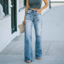 High Waist Flare Jeans Vintage Wide Leg Jeans Fashion Women's Trousers Wash Blue Street Wear Straight Leg Jeans