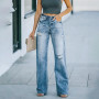 High Waist Flare Jeans Vintage Wide Leg Jeans Fashion Women's Trousers Wash Blue Street Wear Straight Leg Jeans