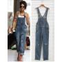 Women's Fashion Lace Long Jeans Denim Jumpsuit Casual Loose Long Overalls Plus size