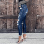 Women jeans Ripped High Waist Trousers Skinny Denim Jeans Hollow Bleached Long Pants Hollow Pencil Pants