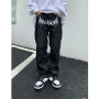 Women high street hip-hop loose all kinds of printing straight wide leg jeans retro Harajuku unisex