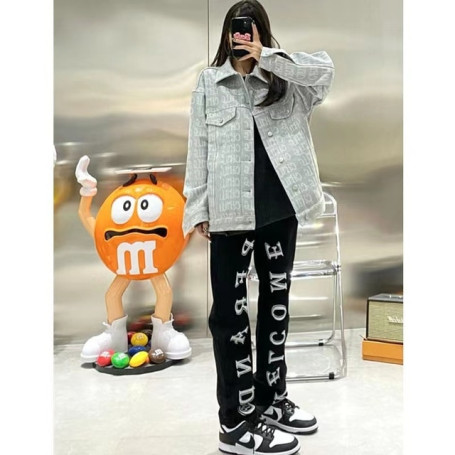 Women high street hip-hop loose all kinds of printing straight wide leg jeans retro Harajuku unisex