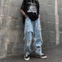 Men casual jeans new Korean version ins high waist ripped jeans loose straight wide leg pants