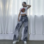Print High Waisted Street Vintage Hip Hop Baggy Jeans Women Clothing Casual Straight Wide Leg Women Jeans Pants