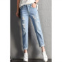 Women Fashion Mid Waist Boyfriend Big Ripped Hole Jeans Casual High Street Denim Pants Sexy Vintage Pencil  Jeans