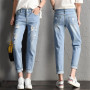 Women Fashion Mid Waist Boyfriend Big Ripped Hole Jeans Casual High Street Denim Pants Sexy Vintage Pencil  Jeans