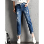 Women Fashion Mid Waist Boyfriend Big Ripped Hole Jeans Casual High Street Denim Pants Sexy Vintage Pencil  Jeans