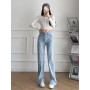 Women New Fashion Slim Fit Flare Jeans Vintage Side Pocket Zip Fly High Waist Denim  Ankle Trousers