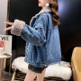 Lamb Fleece Denim Jacket Harajuku Turn-down Collar Single-breasted Women Clothing Loose Warm Streetwear