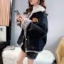 Lamb Fleece Denim Jacket Harajuku Turn-down Collar Single-breasted Women Clothing Loose Warm Streetwear