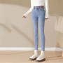 Mid Waist Warm Jeans For Women Denim Pants Ankle length