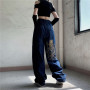 American retro street loose embroidered straight-leg jeans women new casual all-match high-waist mopping wide-leg trousers