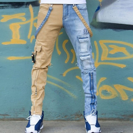 Men's jeans high street straight overalls men's oversized hip-hop yellow denim trousers
