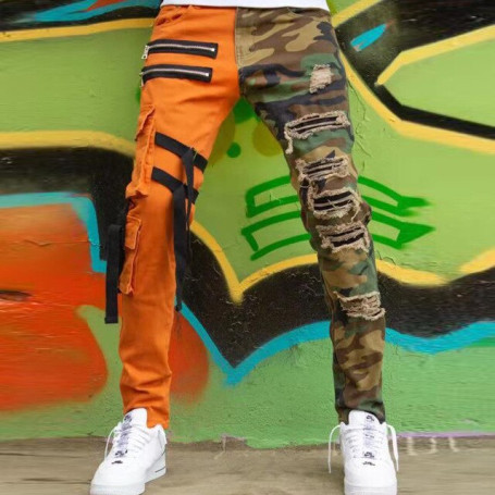 Men's Jeans High Street Straight Loose Overalls Oversized Stitching Denim Trousers New Fashion Hip-hop Casual Pants