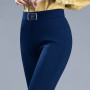 Woman Pencil Pants High Waist Elastic Diamonds Solid Office Lady Casual Slim Straight Trousers